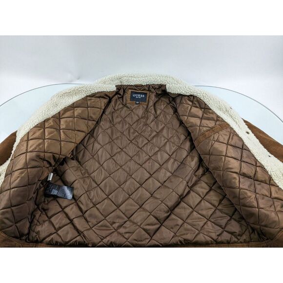 Guess Mens Sz Xxl Corduroy Trucker Jacket Brown Sherpa Collar Long Sleeve Snap - Picture 2 of 11